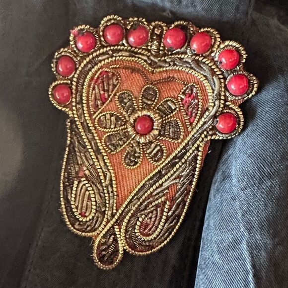 Sue Wong Vintage bohemian Tunic in charcoal grey with beaded buttons - Size L - Picture 3 of 8